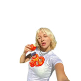 Short Sleeve Abstract Face Print Crop Tops